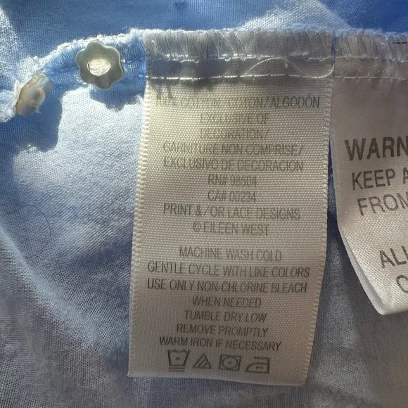 Eileen West Blue Swiss Dot Button Down Cotton Nightgown Womens Small Cottage - Picture 10 of 11